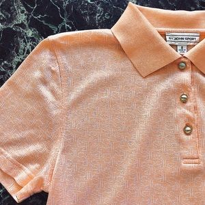 ST JOHN Monogram SJ Pearl Button Polo T-Shirt